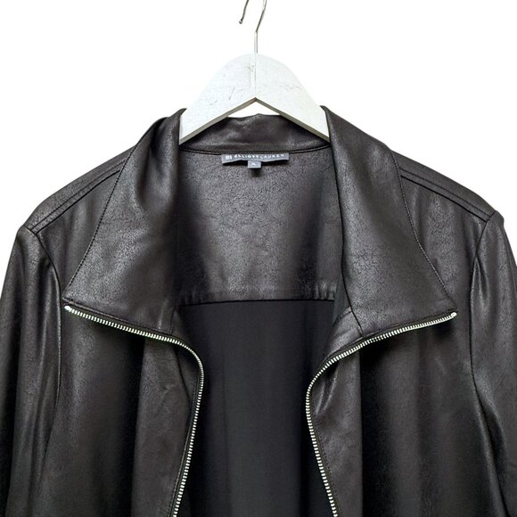 Elliott Lauren Womens Jacket Size XL Black Zip Front Stretch Light Faux Leather - Picture 4 of 14